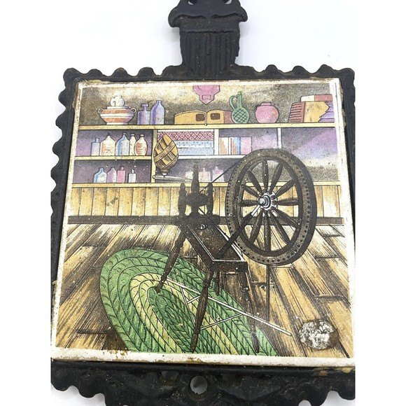 Vintage Eagle Cast Iron Trivets With Hand Painted Tiles Made In Japan - Picture 4 of 9